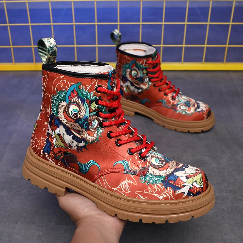 

fashion long fashion week young men's boots eight holes personality casual boots fall popular Chinese red men's shoes