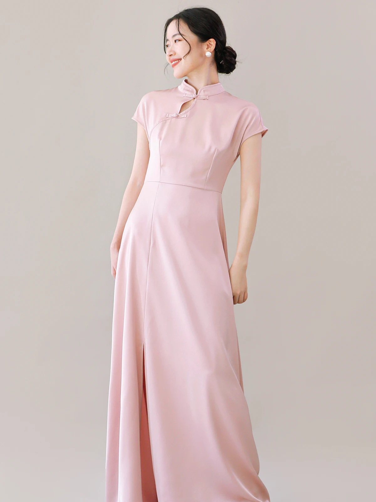 

TANSOP Pink Maidservant Dr Satin Long Skirt Simple Chorus Performance Activi Multi-Sle Ele Wedding Gown