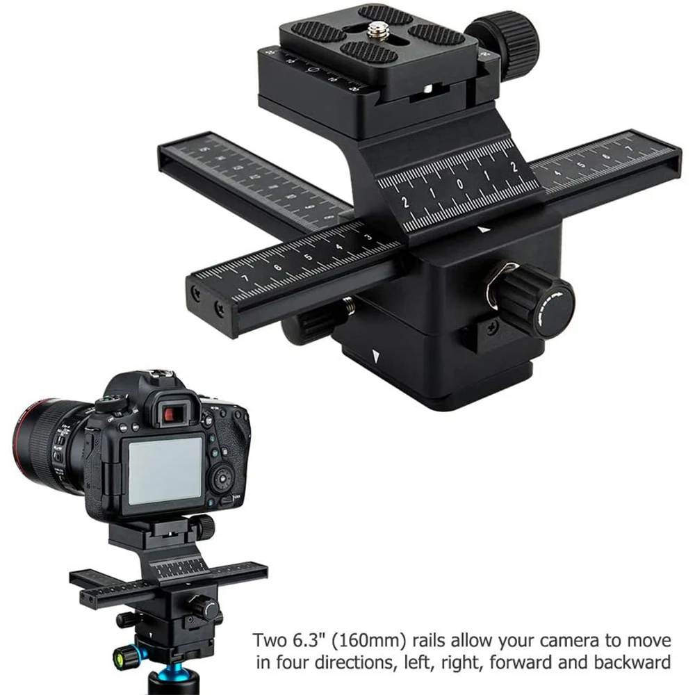 Macro Shot Focusing Focus Rail Slider Profession 4 Way Ajustable Close-up Shooting Anti-shake Fit Tripod 1/4-20 Thread Universal