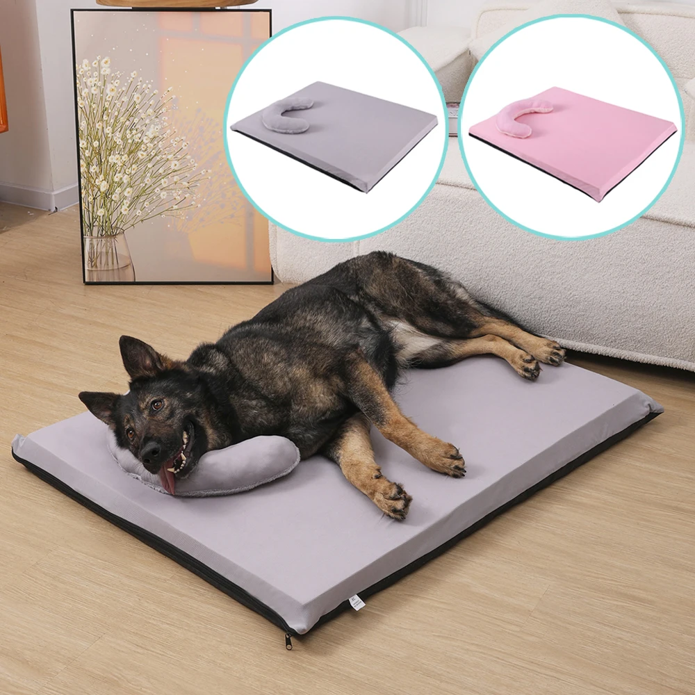 

Detachable Double Sided Mat Ice Silk Pet Cooling Mat Large Dog Bed Elastic cat Warm Bed Mat with Pillow All Seasons