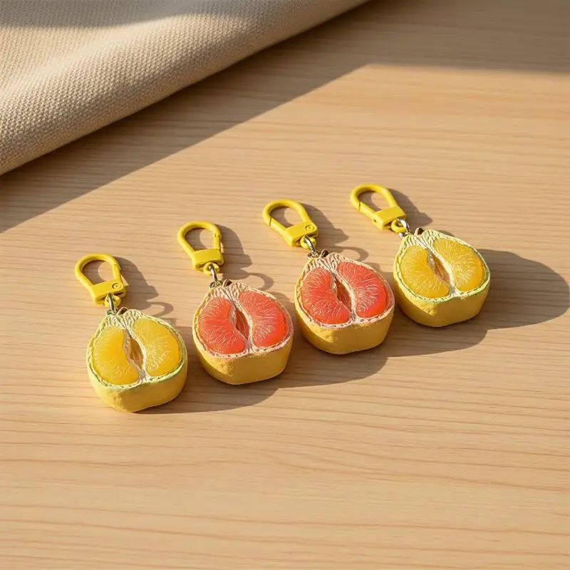 [L] Cute 3D Simulated Lemon Grapefruit Slice Keychain Realistic Detail Perfect For Backpack Pendant Key Accessory Gifts
