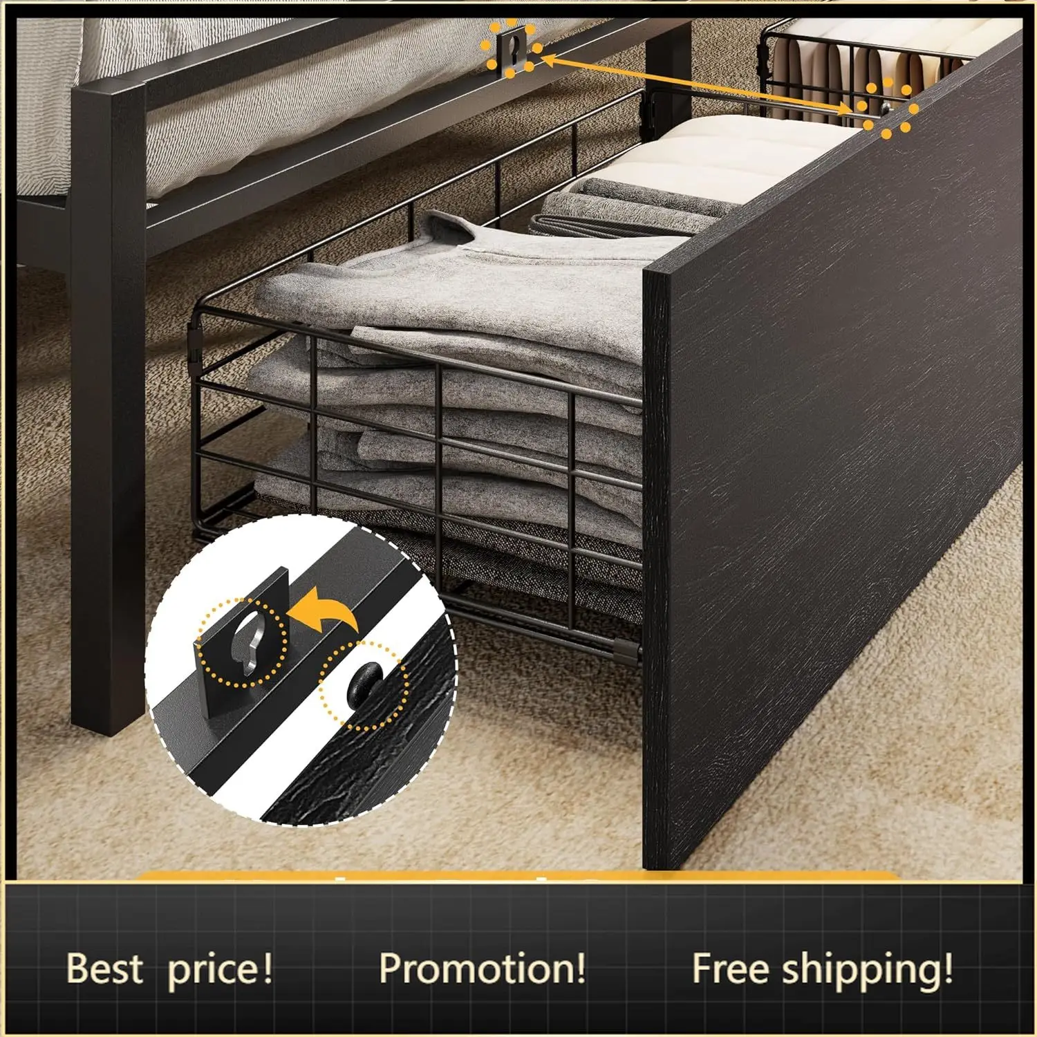 Furnulem Queen Bed Frame with Storage Headboard and LED Lights,2 Drawers | Charging Station,USB Port,Easy Assemble ,Noise Free,N