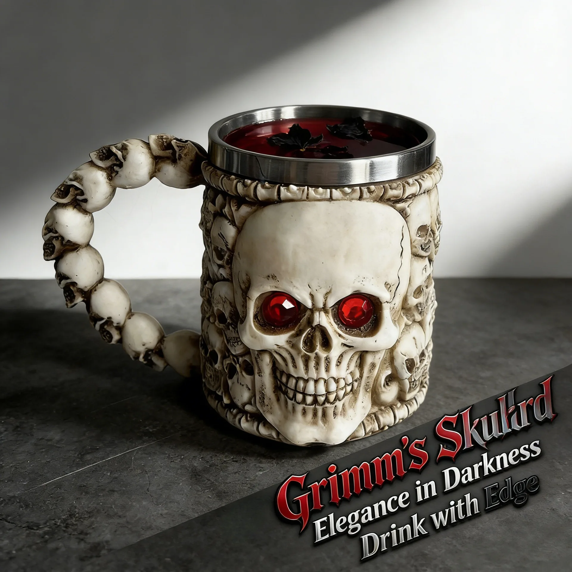 

450ml Red Eyes Skull Beer Mug Halloween Resin Stainless Steel Inner Water Cup Gothic Style Coffee Cups Bar Decoration Gift