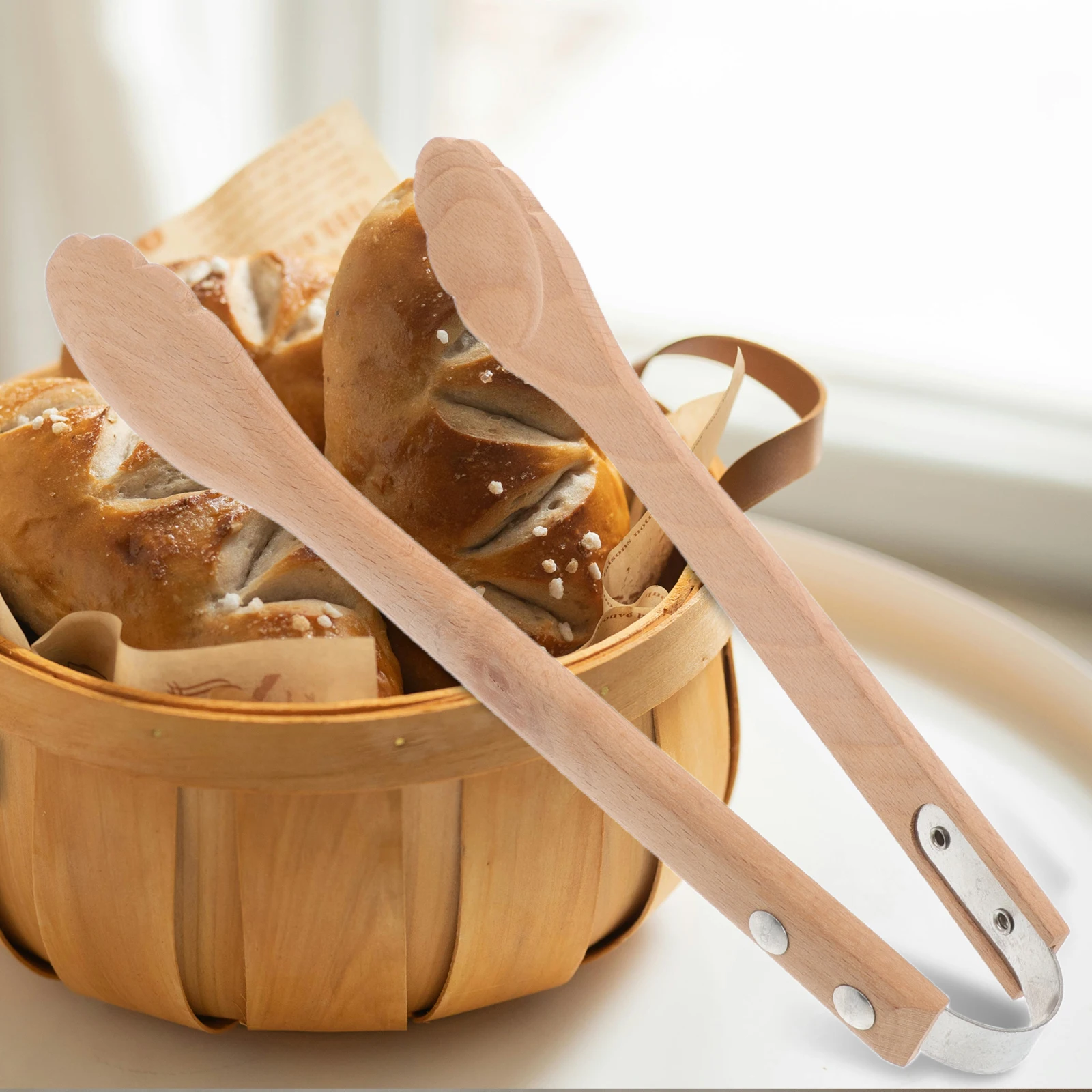 

Wooden Food Clip Kitchen Cooking Accessories BBQ Tong Serving Salad Steak Pasta Fry Reusable Versatile Cook Bake Tool Supply