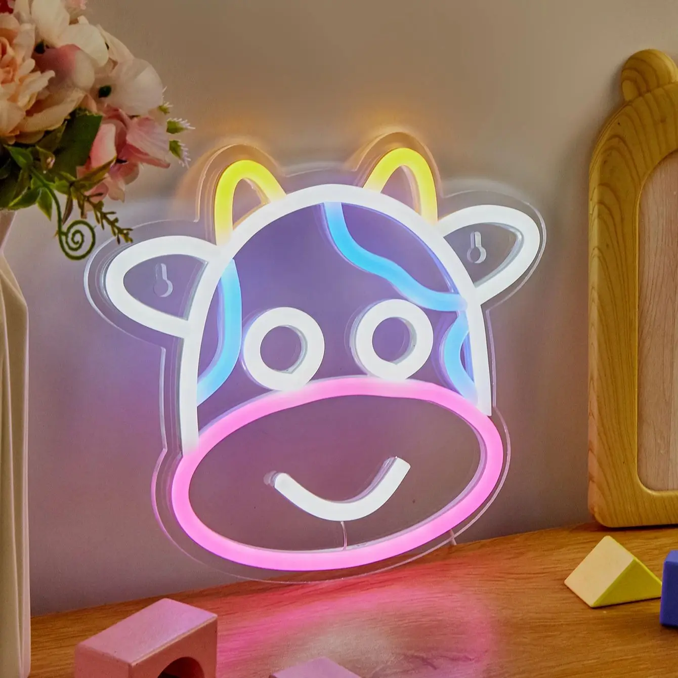 Chi-buy LED Neon Cartoon Cow USB Powered Neon Signs Decor Lamp Signs Birthday Gift Wall Art For Bedroom Room Bar Shop