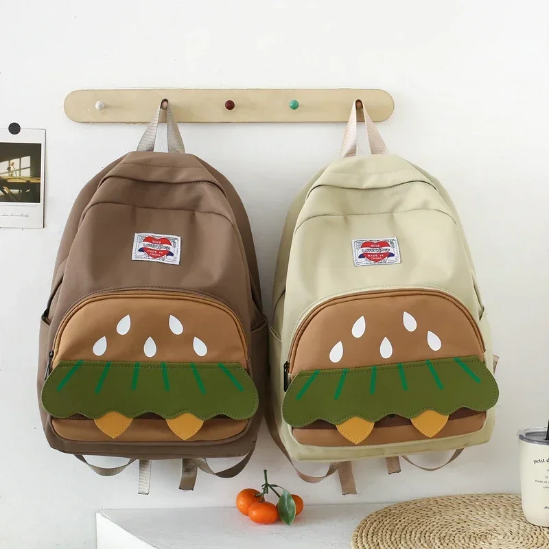 Sac d'École en Nylon à Couture Unique en Forme de Burger, Sacs à Dos Simples Assortis pour Documents de Grande Capacité pour Bol et Garçons, Offre Spéciale, 2024