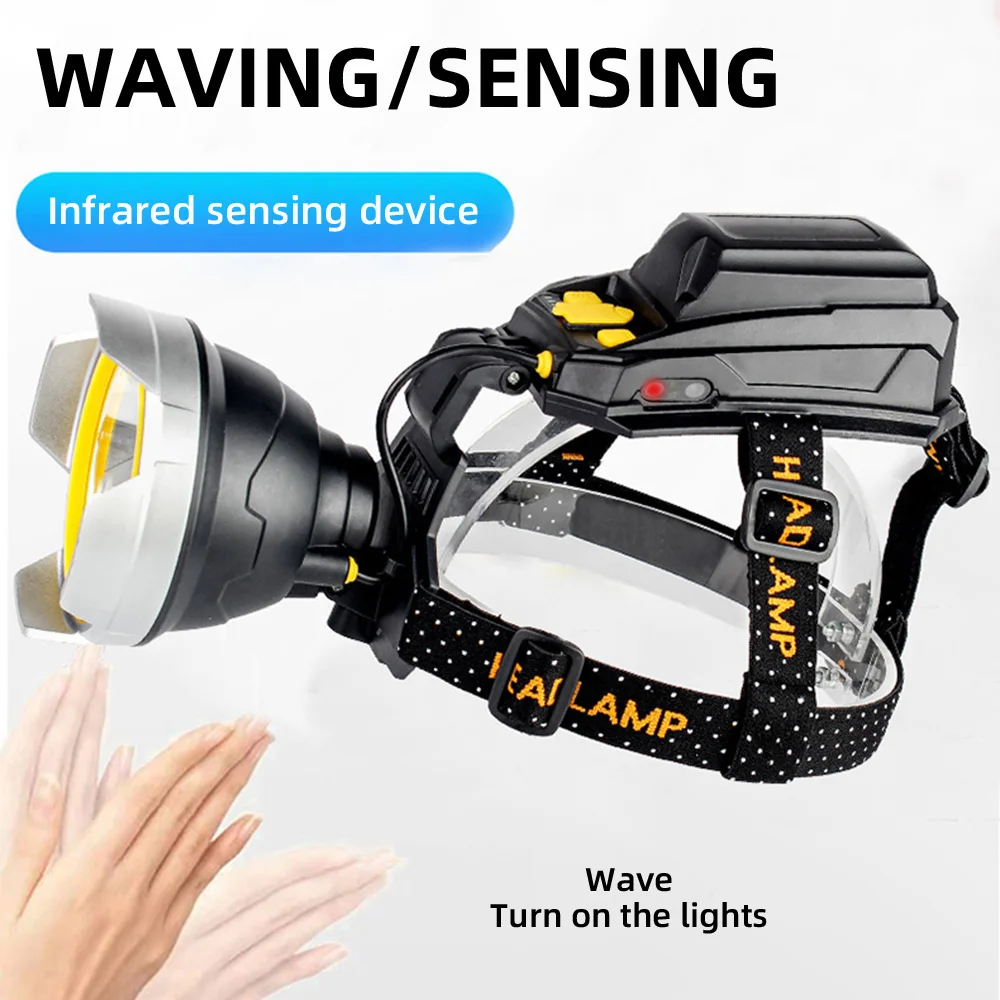 P50 500M Long Range LED Headlamp Strong Light Induction Headlight Outdoor Work Light Flashlight Head Torch for Camping Hiking