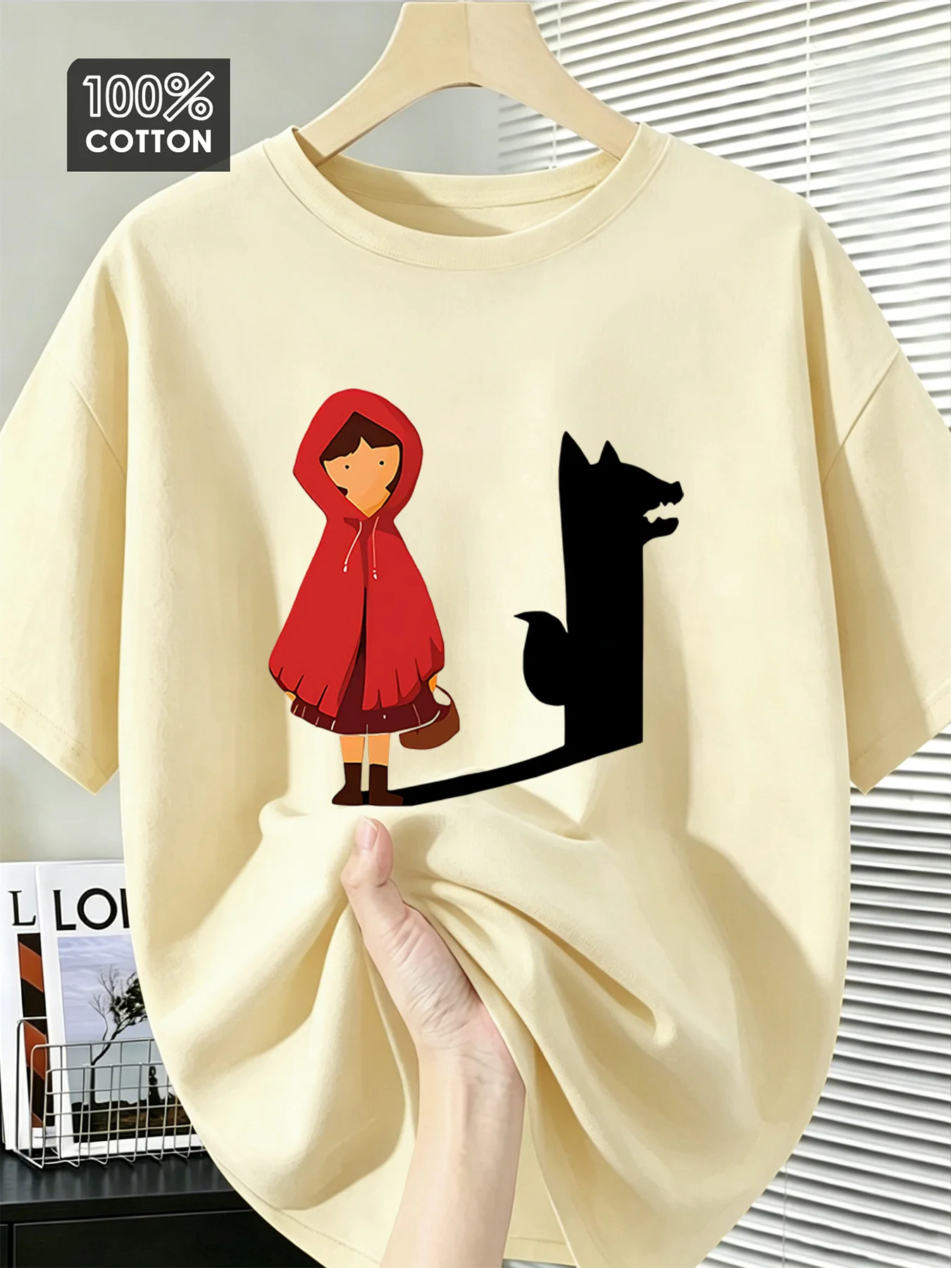 Little Red Riding Hood and Wolf Silhouette Printed Women's Tshirt Personalized Trendy Art Skin Friendly Daily Commuting Dressing