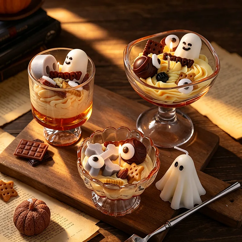 Halloween Autumn Decoration Candle Scented Aromatic Candles Soywax Black Skeleton Skull Glass Cup Candle Home Party Deco
