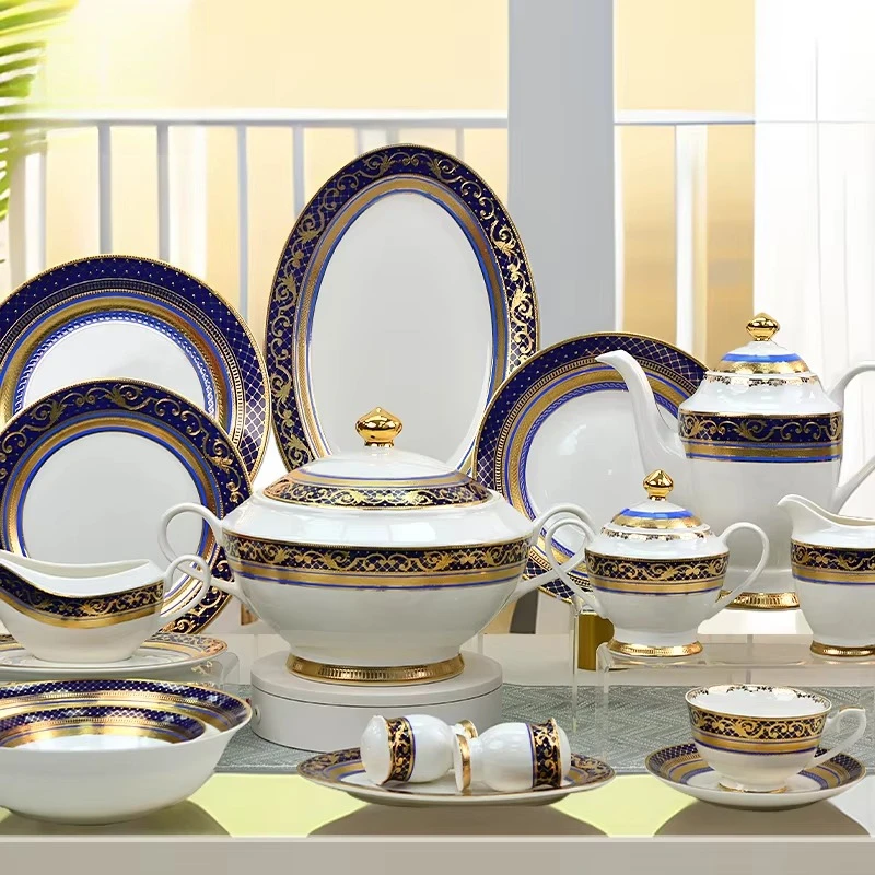 

Karosa Porcelain Royal Bone China American Nordic Hotel White Dinner Set Luxury 98 Pieces Dinnerware Sets