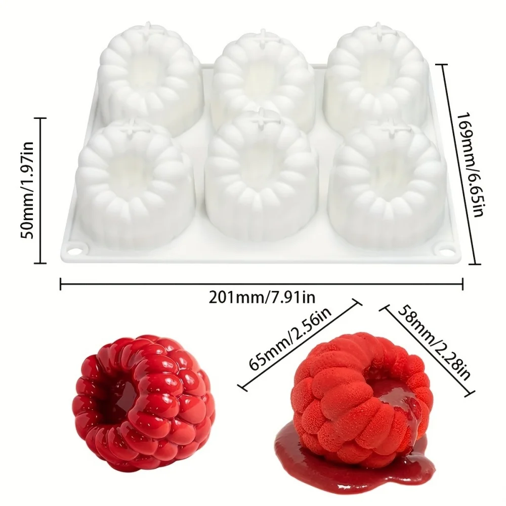 Food-Grade Silicone Raspberry Shaped Mold Fruit Design Reusable 6-Cavity Baking Mold Heat-Resistant BPA-Free