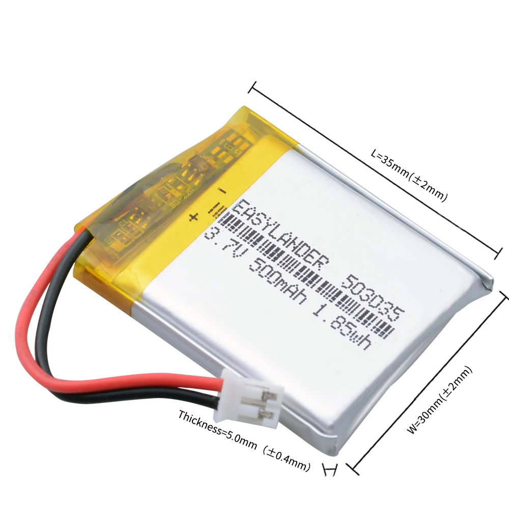 Silicone Wires 3.7V 500mAh 503035 JST2.0mm 2Pin Rechargeable Lithium Li-ion Polymer Battery Lipo Batteries