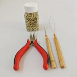 1000pcs Hair Extension Rings Wooden Handle Crochet Hook Bead Tool Elbow Toothed Pliers for DIY Crafts And Hair Extensions
