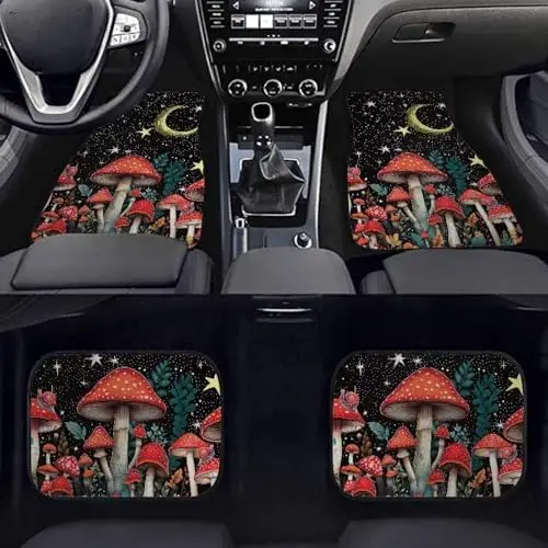 

Red Mushroom Car Floor Mats 4-Piece Rubber Non-Slip Set – Universal Fit for SUV, Sedan, Truck