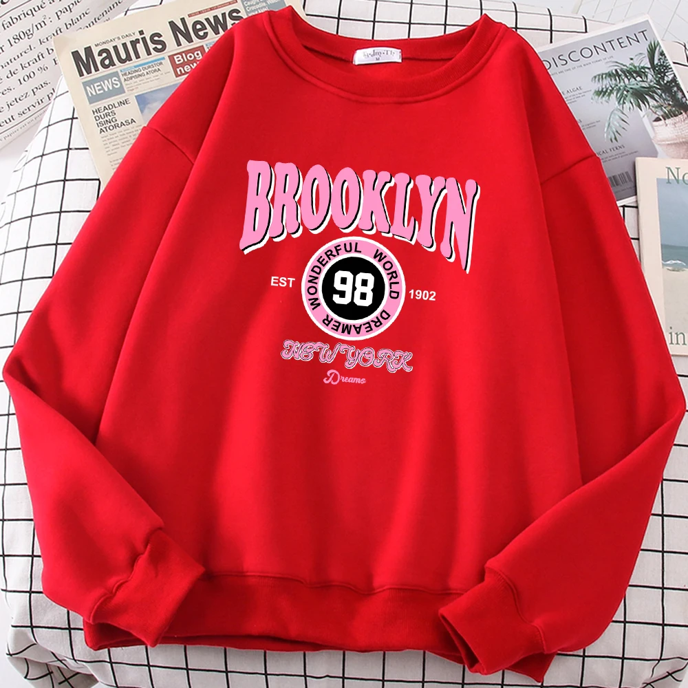 Brooklyn maravilhoso mundo sonhador impressão pullovers femininos all-match hip hop moletom velo solto roupas femininas outono y2k topo