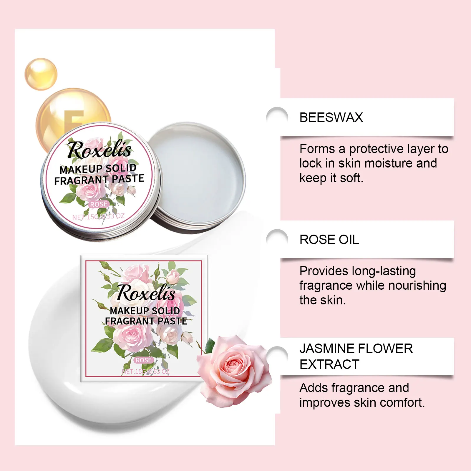 ROXELIS 로즈 페이스트 바디 밤 솔리드 밤 세트, 휴대용 포켓 향수, 여행용 향수, 여성용 퍼퓸