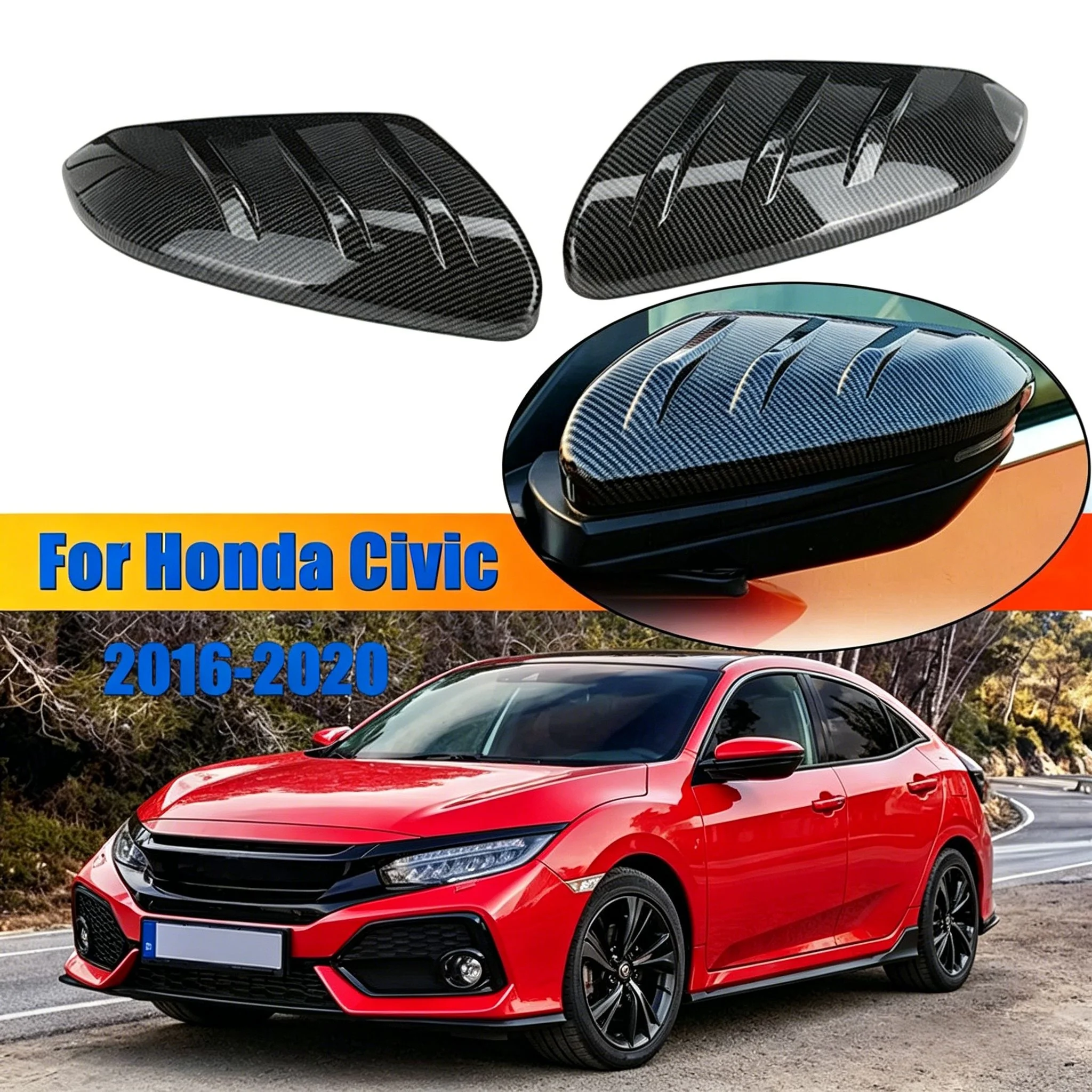 

Pair Rearview Mirror Cover For Honda Civic 10th Gen 2016-2020 Side Door Wing Cap Exterior Car