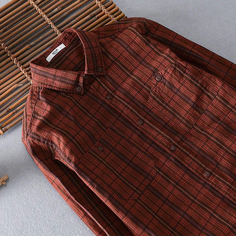 2023 Spring Autumn New Brand Men\'s Plaid Shirts Cotton 100% Male Long Sleeve Slim Fit Business Casual Men Lapel Pocket Clothes