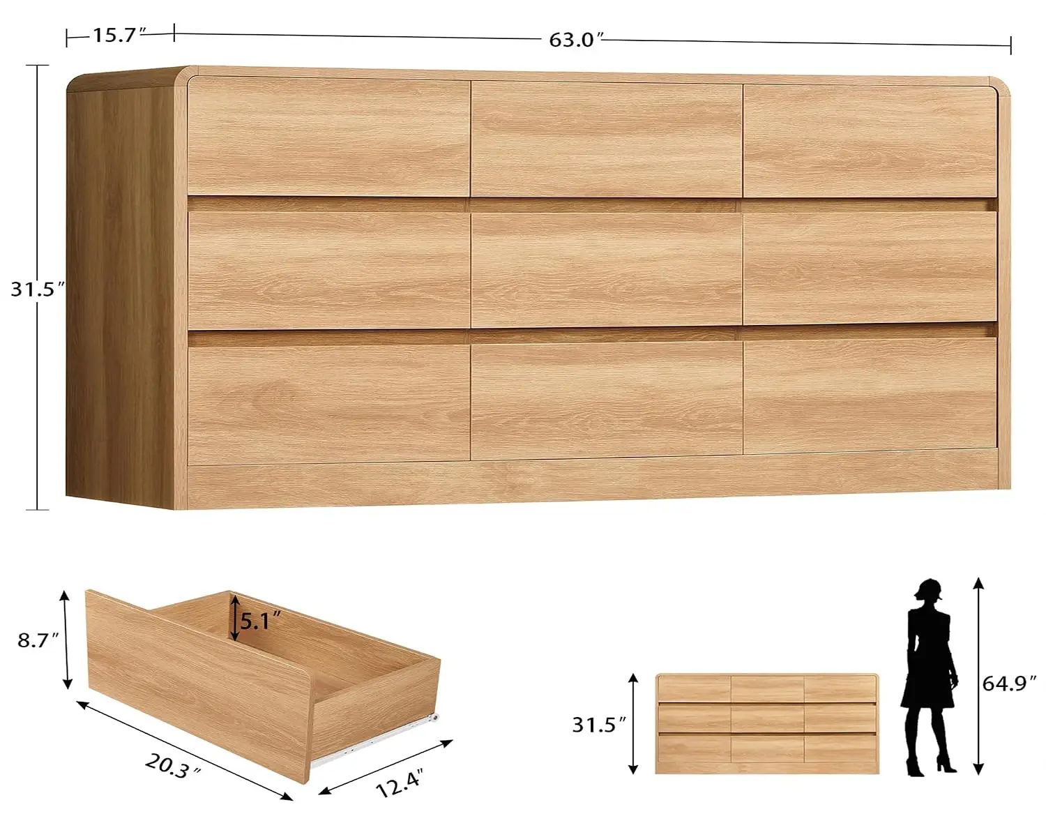 9 Drawer Dresser for Bedroom, 63