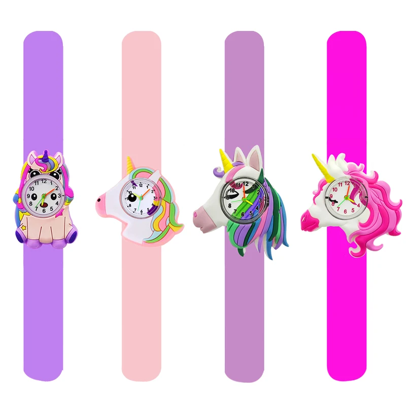 Girls Watches Baby Kindergarten Party Gift Children Study Time Toy Clock Cute Unicorn Slap Bracelet Kids Watches