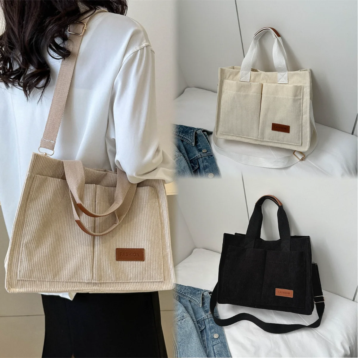 Torebka damska, duża pojemna nowa modna płócienna torba na ramię, torba crossbody, torba do pracy zwq