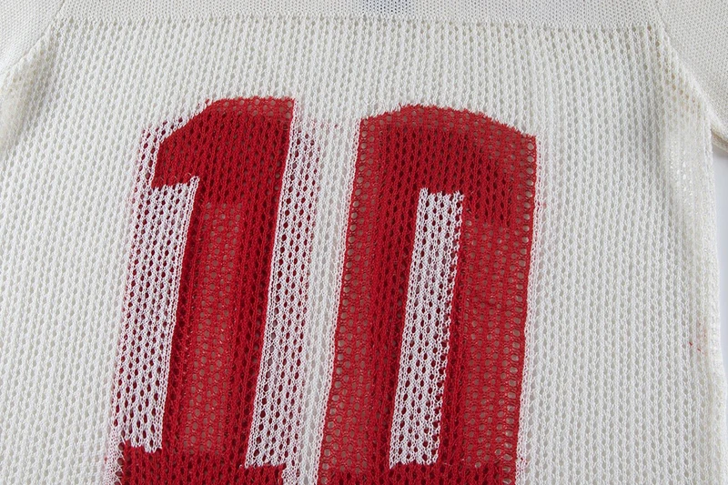 Summer 2026ask Hollow Out Splicing Knitted Sweater Hip Hop Short Sleeve T-Shirt Round Neck Letter Print Tee Tops