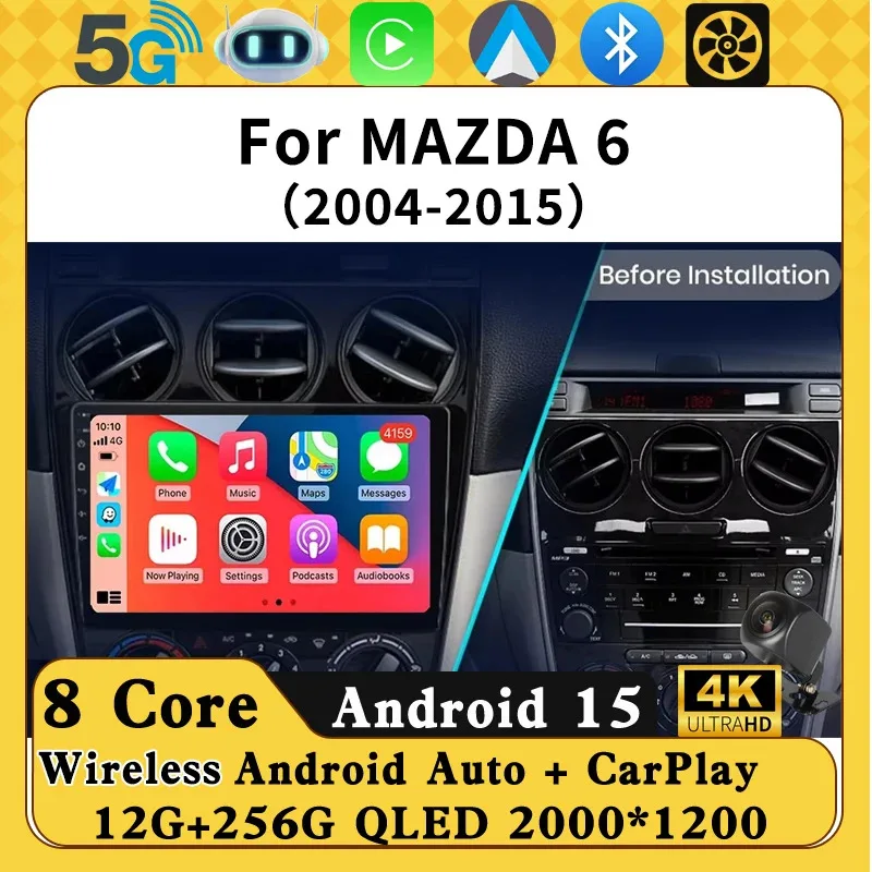 Android 16 For Mazda 6 2002 2003 2004 2005 2006 2007 2008 Multimedia Car Player Navigation GPS Radio Carplay Navi 360 Camera RDS