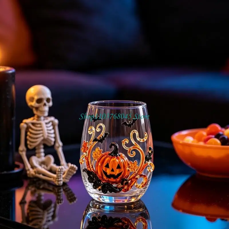 R53F Decorative Halloween Glass Cup Clear Stemless Glassware for Dessert Table Decor and Holiday Hosting Areas Daily