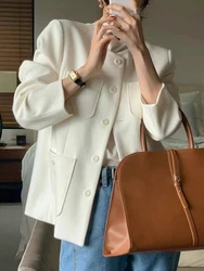 Korean Fashion Pocket Woolen Overcoat Female 2024 Autumn Winter Single-Breasted Long Sleeve Warm Jacket Coat Elegant Outwear