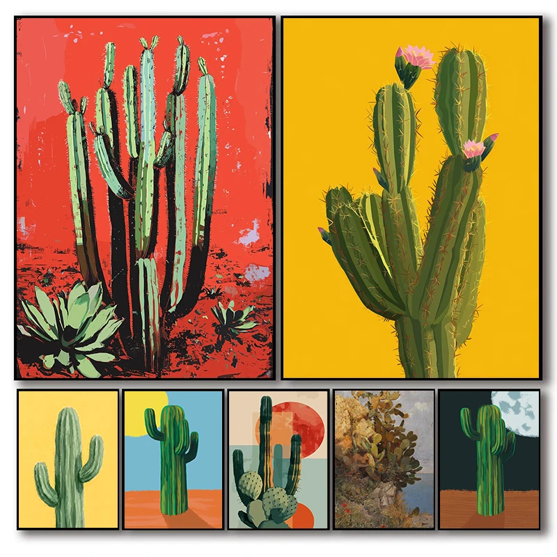 Saguaro Cactus Tree Desert Art Posters Abstract Colorful Plants Office Modern Prints Canvas Wall Pictures Home Living Room De