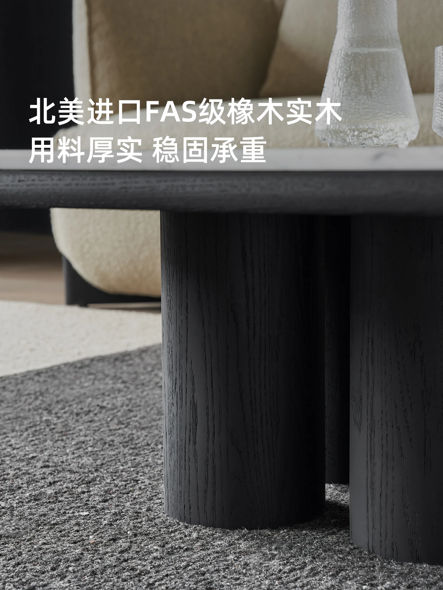 Suspended geometric coffee table | Light luxury dialogue between natural marble and solid wood base, designer square structure