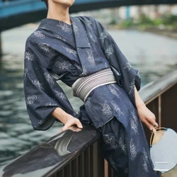 Japanese Men's Traditional Bathrobe Samurai Suit Summer Festival Cosplay Dragon Cloud Pattern Not Easy To Wrinkle Kimono Suit