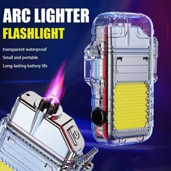 Outdoor Waterproof and Windproof Double Arc Lighter Flashlight  USB Rechargeable Lighter Camping Lighting Tool Men's Gift