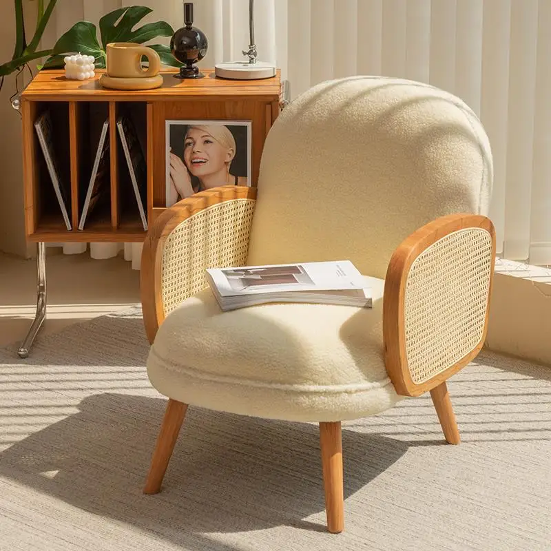 

Lazy sofa small apartment Nordic home flannel Internet celebrity designer solid wood medieval rattan single double chair
