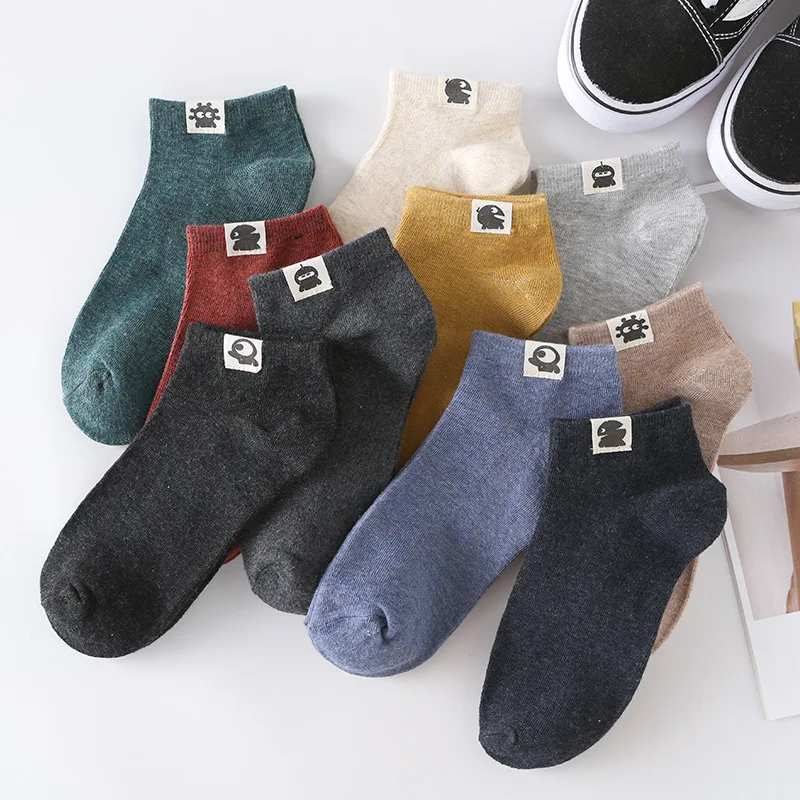 10 Pairs/Lot Men\'s Socks Spring Summer Alien Label Vintage Solid Color Basketball Funny Cotton Handsome Male Short Socks