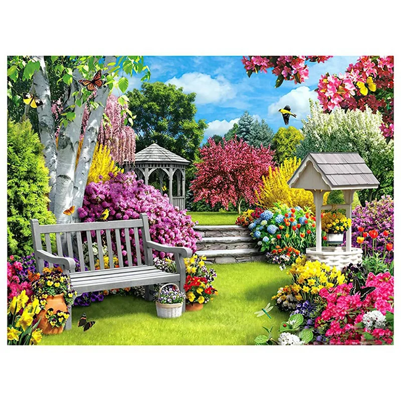 Full Round Diamond Painting Landscape Garden Diamond Painting Flower Square Rhinestones Embroidery Cross-Stitch Home Decor