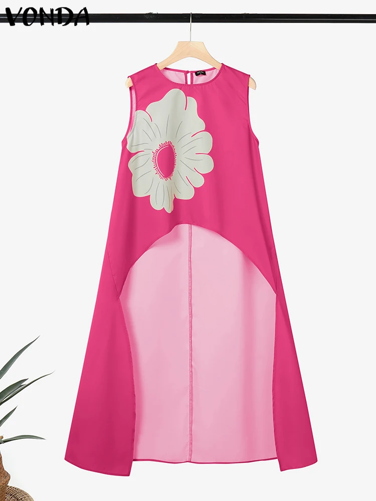 Frauen Asymmetrische Lange Tops Sommer Tank Tops 2025, VONDA Fashion Floral Print Camis Casual Tees Lose Böhmischen Ärmellose Shirts