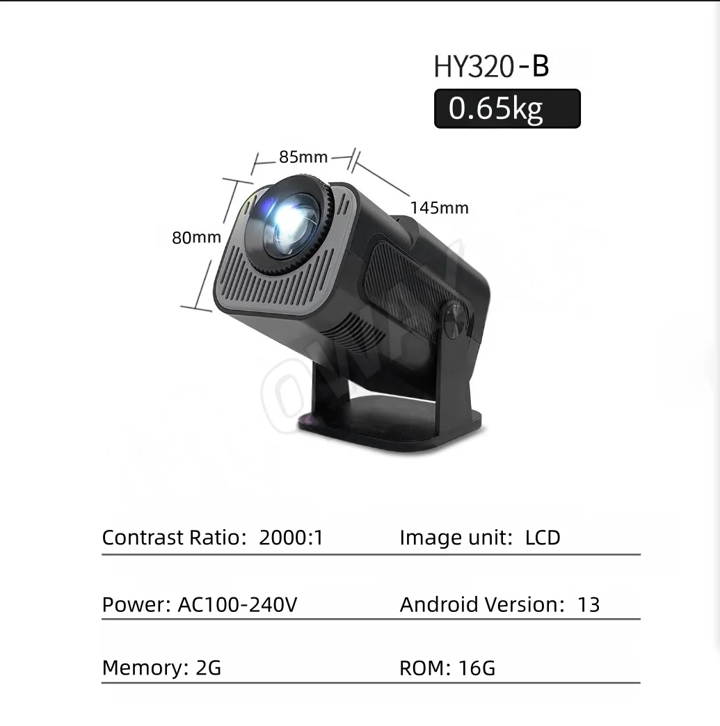 أحدث جهاز عرض لعام 2025 HY320-B جهاز عرض صغير 4k ذكي يعمل بنظام أندرويد 13 واي فاي جهاز عرض صغير بتركيز يدوي جهاز عرض منزلي محمول