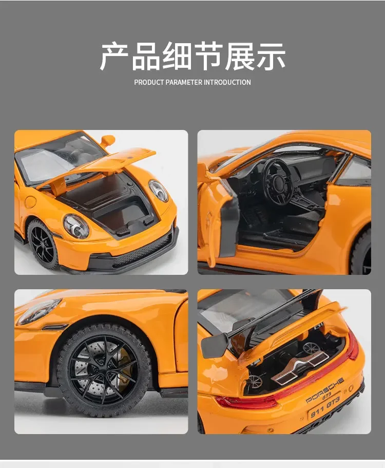 1:32 Porsche 911 GT3 alta simulazione pressofuso in lega di metallo modello di auto Sound Light Pull Back Collection regali giocattolo per bambini F582