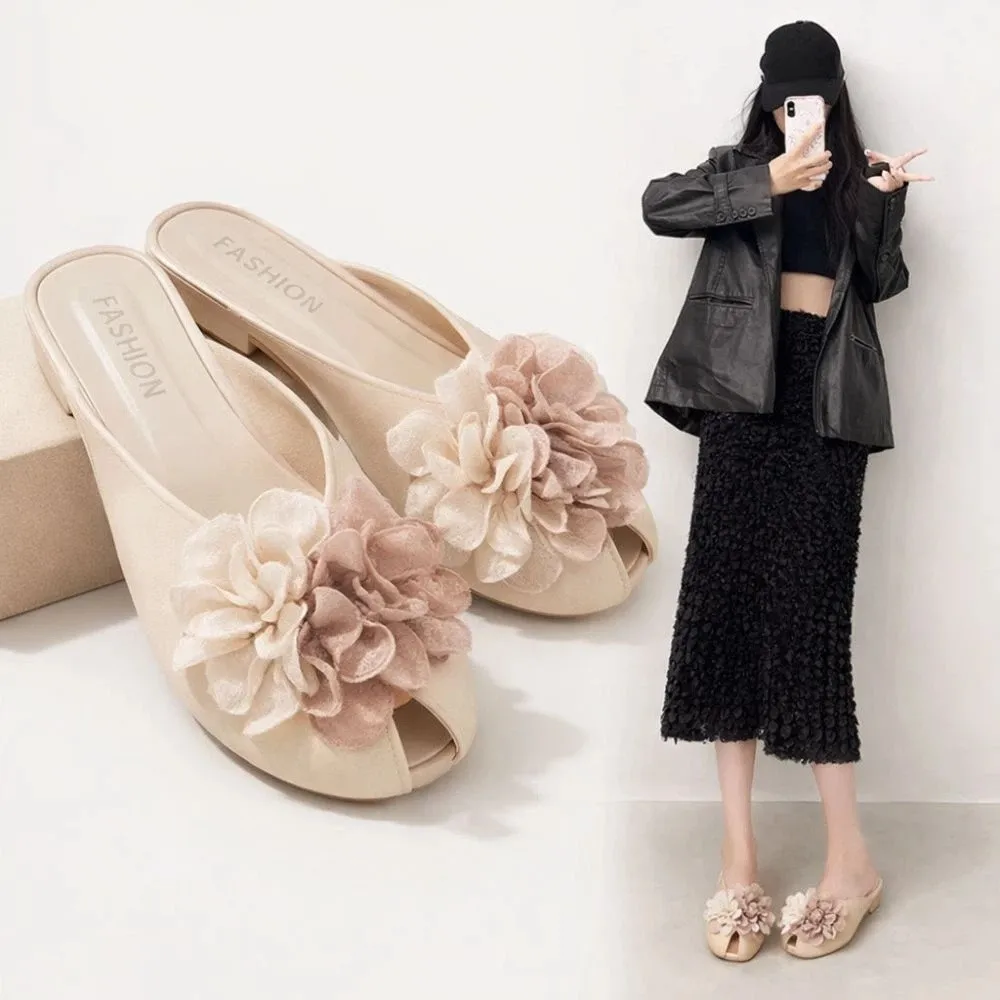 Fashion 3D Flowers Women's Slippers Non-Slip Sweet Summer Beach Sandals Lightweight Versatile Platform Slippers Everyday Outfits