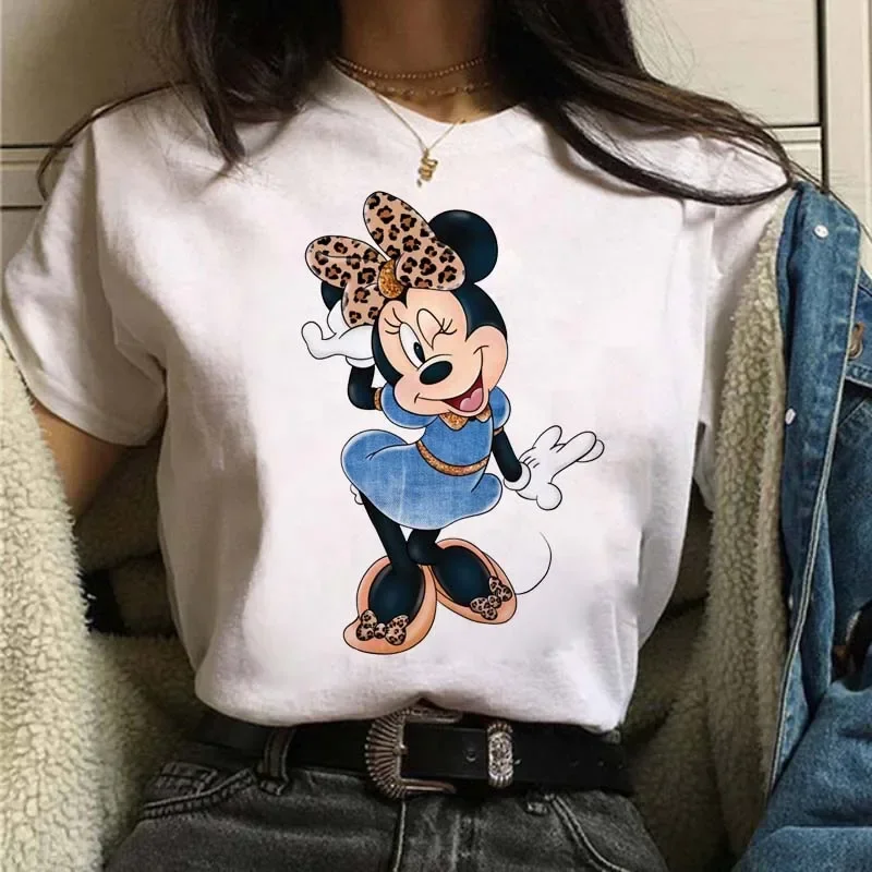 Cute Minnie Mouse Women T-shirts White Cartoon O-Neck Clothing Funny Fashion Streetwear Harajuku Short Sleeve T Shirt Unisex Top