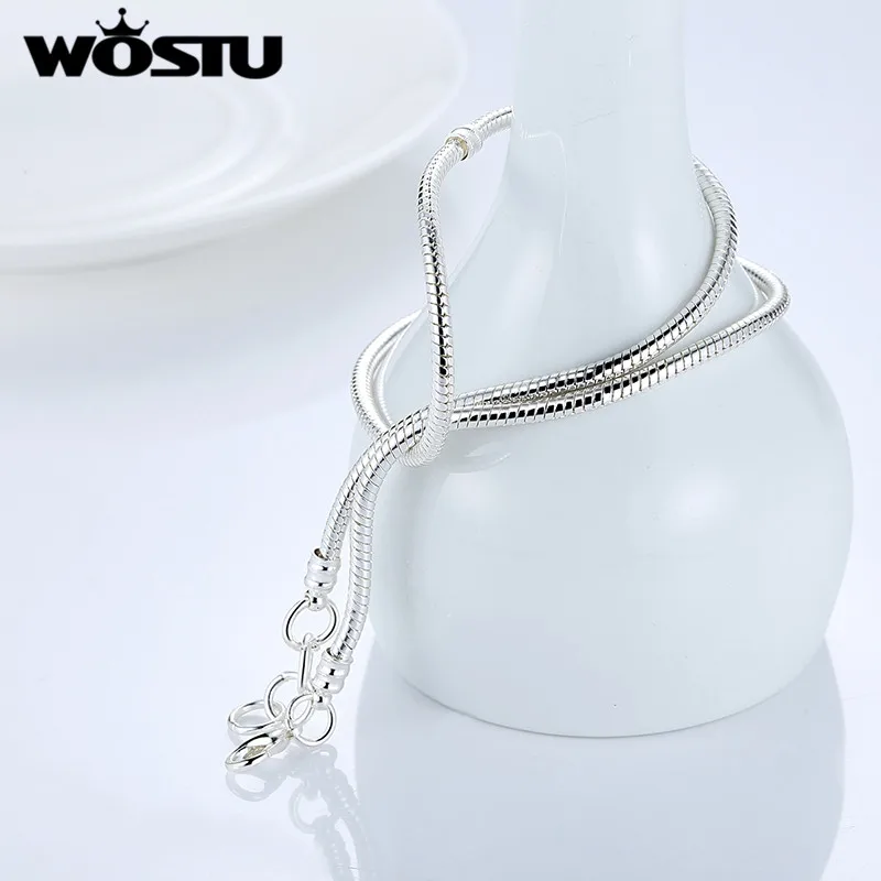 Hot Sale Authentic 45CM Silver Plated Snake Chain Necklace Fit Original Pendant Charms Beads For Women Fashion Jewelry