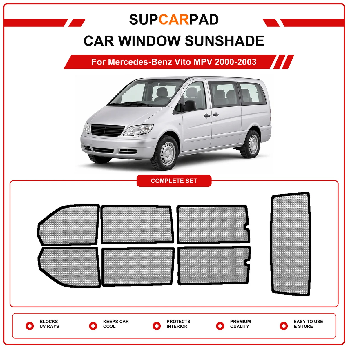 For Mercedes-Benz Vito MPV 2000-2003 Pre‑Cut Auto Window Sunshade Anti‑UV Car Sun Visor Protector