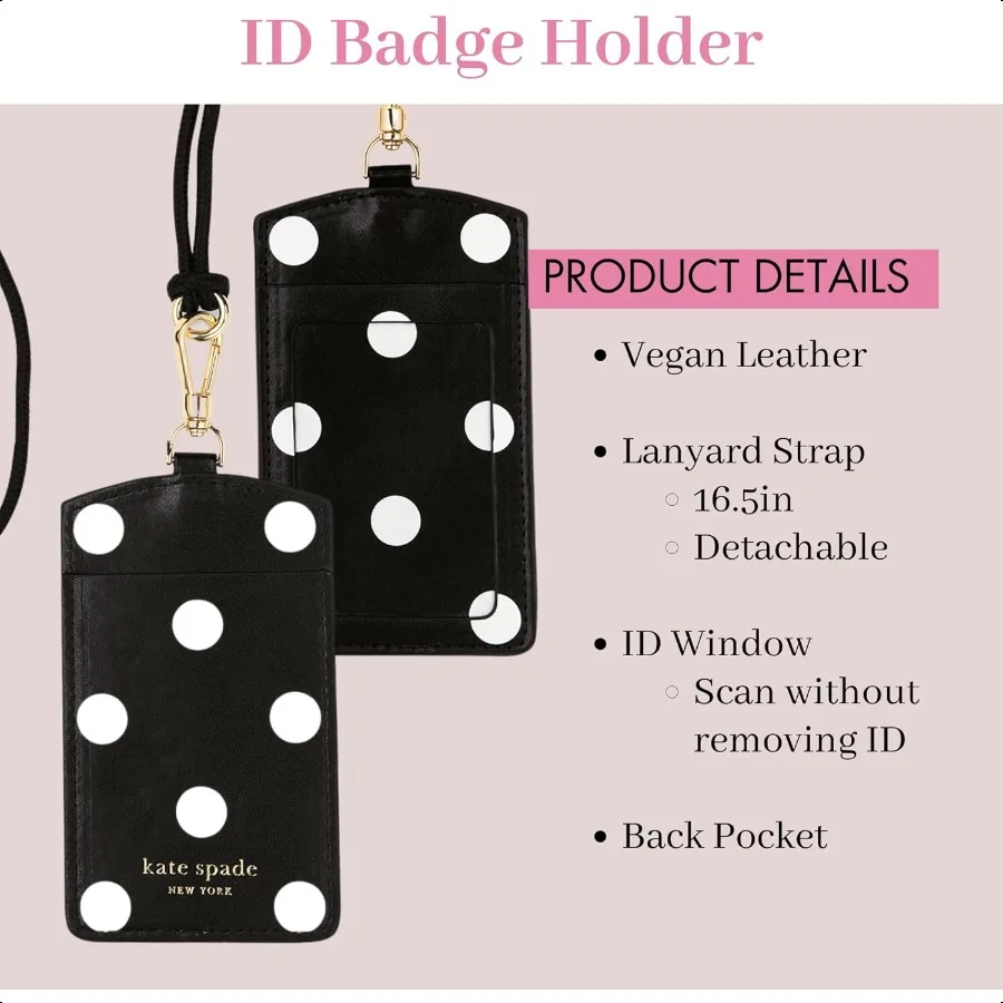 Ausweishalter mit Umhängeband, veganes Leder, schmales Kartenetui, Namensschild-Etui für Arbeit, Schule oder Reisen, Bildpunkt