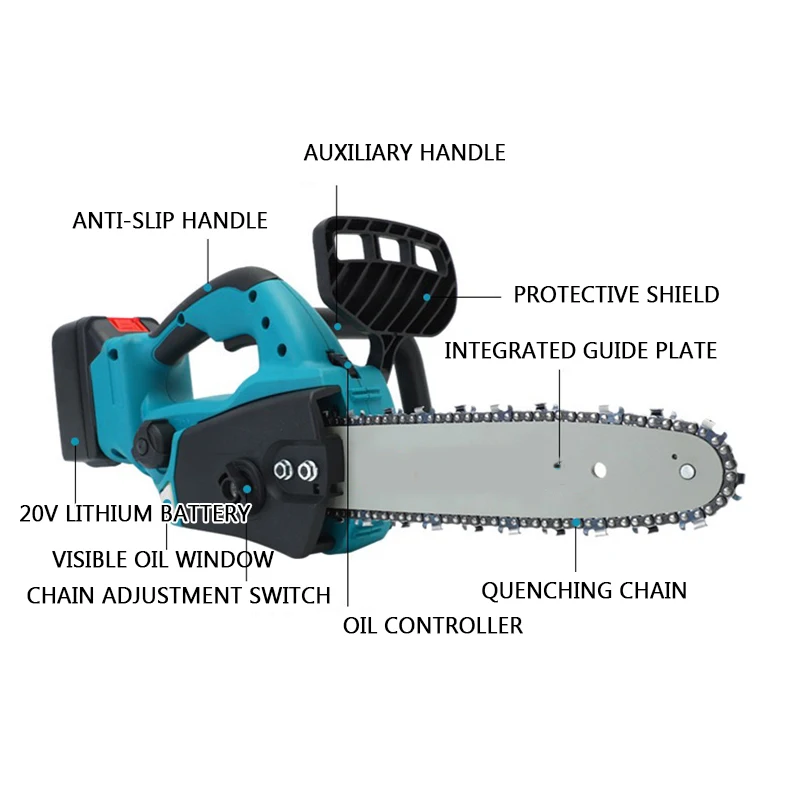 12-inch brushless electric chain saw, rechargeable logging and pruning saw, household small lithium chain saw