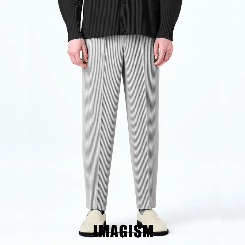 ISSEY 2026 New Arrival Japanese-Style Premium Textured Relaxed Fit -Style Pleated Casual Trousers Straight Leg Pants