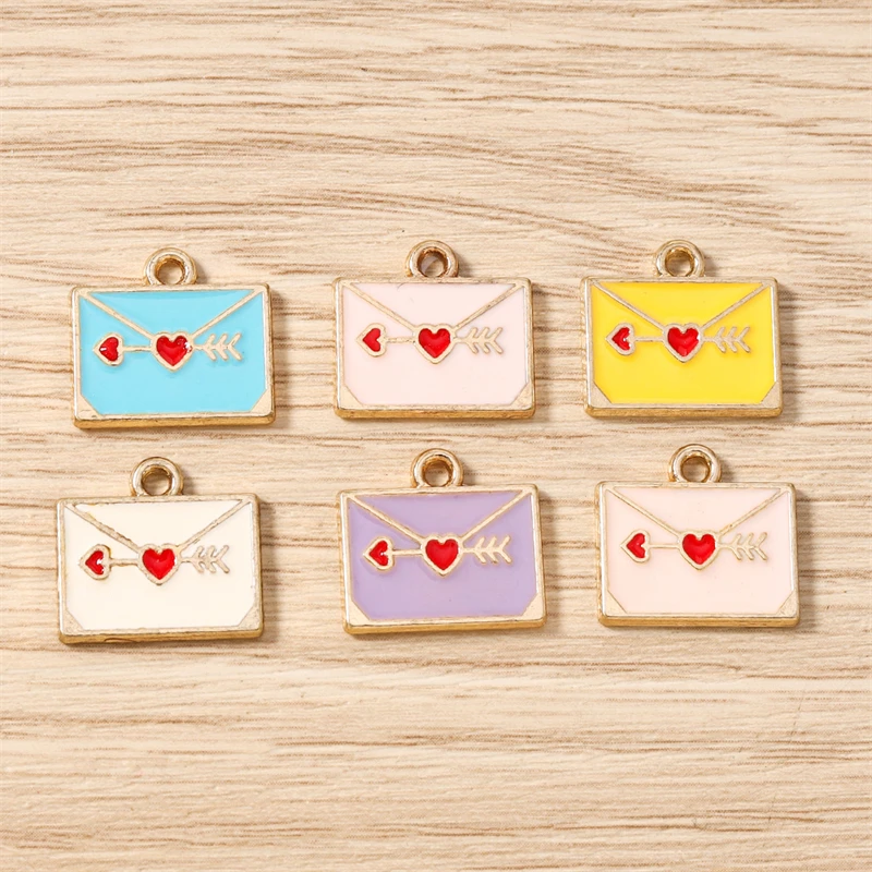 10 Stück Niedliche Emaille-Anhänger in Herz- und Umschlagform für Schmuckherstellung, Halsketten, Ohrringe, DIY-Bastelarbeiten, Geschenke – Detail 8