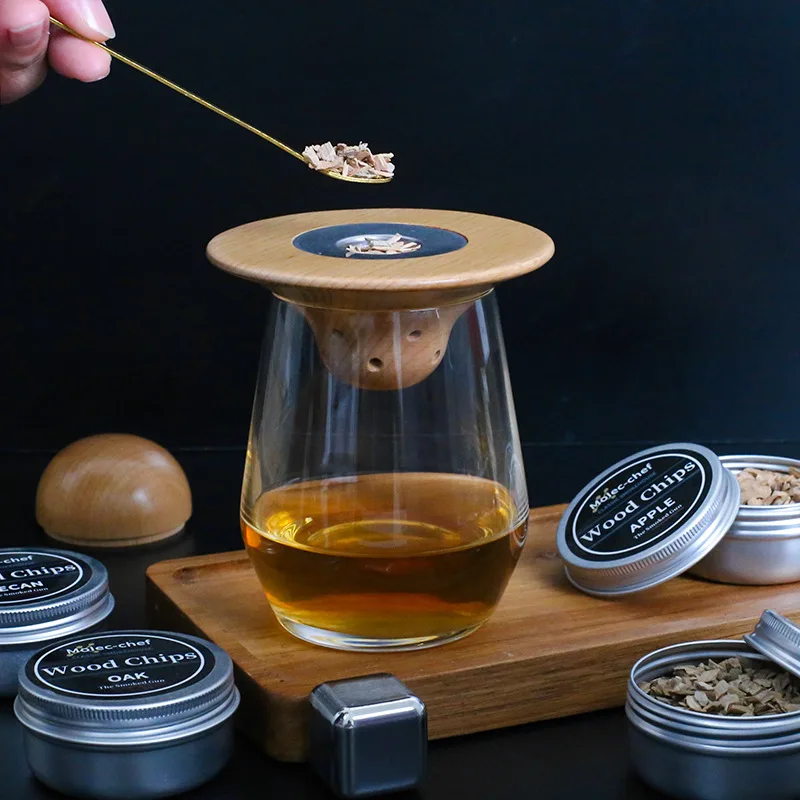 

2025 Горячее курильщика из цельного дерева. Новый набор новых коктейльных деревянных летающих тарелок с открытой полкой.