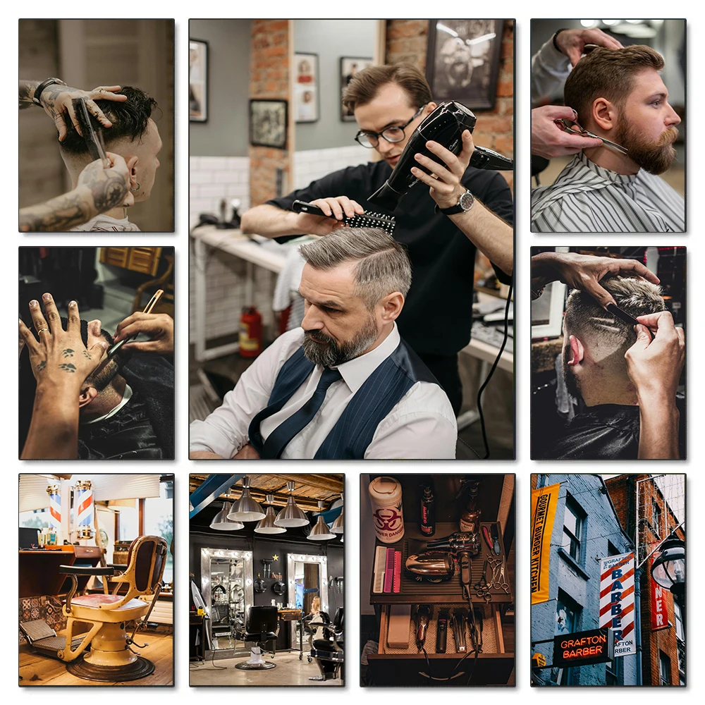 Modelo de peinado de Barbería para hombre, herramientas de diseño de corte de pelo, póster, pintura en lienzo, imágenes artísticas de pared, decoración del hogar y salón