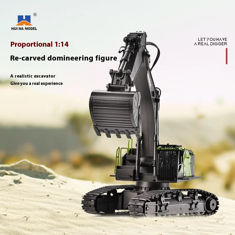 Huina 593 Alloy Excavator 22 Way Remote Control 1/14 Screw Power Professional Grade Excavator Engineering Vehicle Children Toys